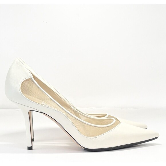 Jimmy Choo Love 85 Leather Mesh Pumps White Wedding Bridal Sz EU